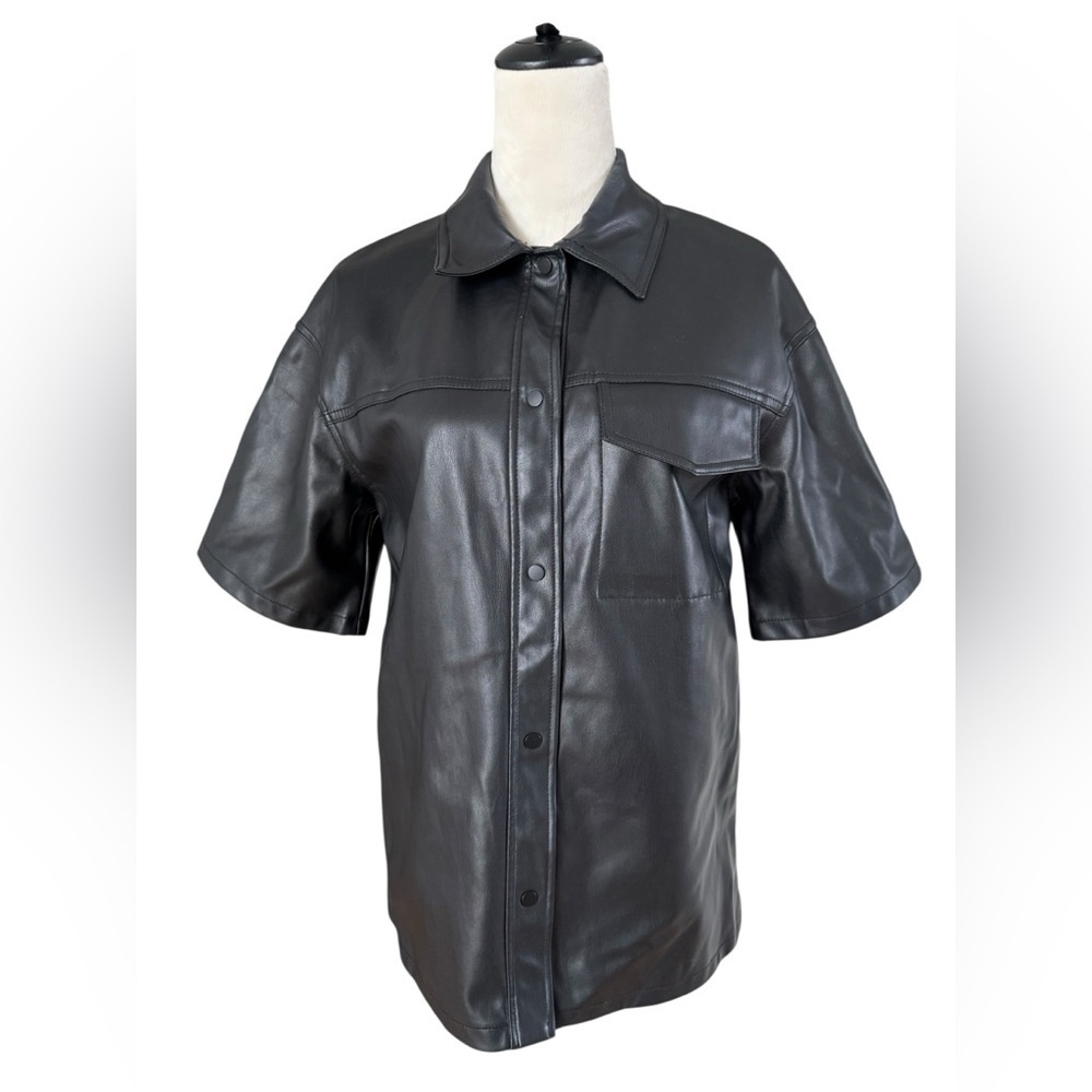 Topshop Black faux Leather Short Sleeve Jacket